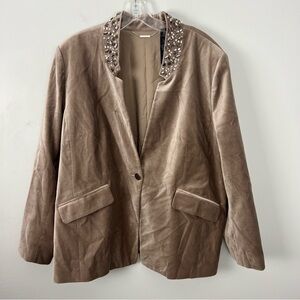 Chico's Black Label Taupe Velvet Embellished Blazer